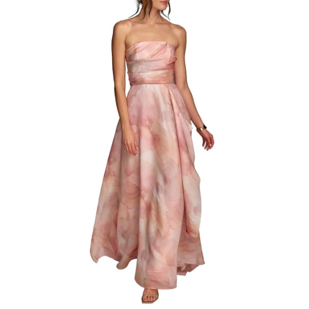 Donna Karan Women's Apricot Multi Sleeveless Floral Print Maxi Dress Size 6